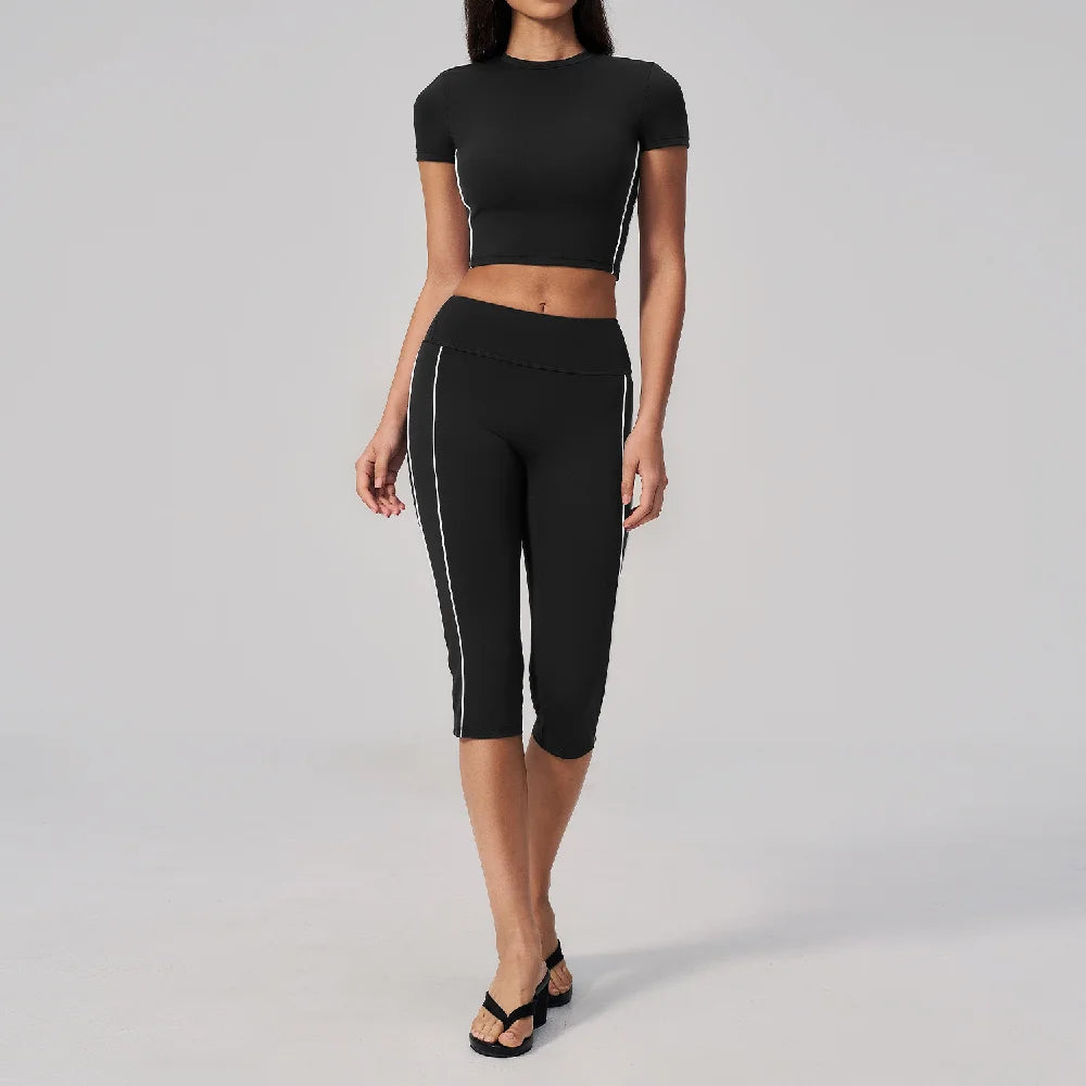 Conjunto de Roupas de Yoga Feminino 2 Peças, Roupa Esportiva para Corrida e Treino, Conjunto de Ginástica com Camiseta de Mangas Curtas, Vestuário Esportivo para Yoga
