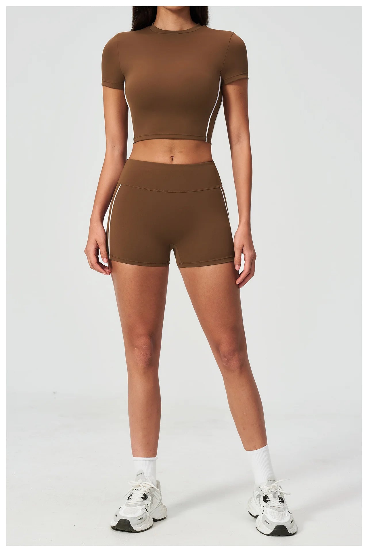 Conjunto de Roupas de Yoga Feminino 2 Peças, Roupa Esportiva para Corrida e Treino, Conjunto de Ginástica com Camiseta de Mangas Curtas, Vestuário Esportivo para Yoga