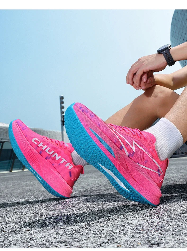 Tênis de Corrida com Placa de Carbono para Maratona, Especializado em Esportes, Respirável, Leve, Confortável para Mulheres, Sneakers Chunta