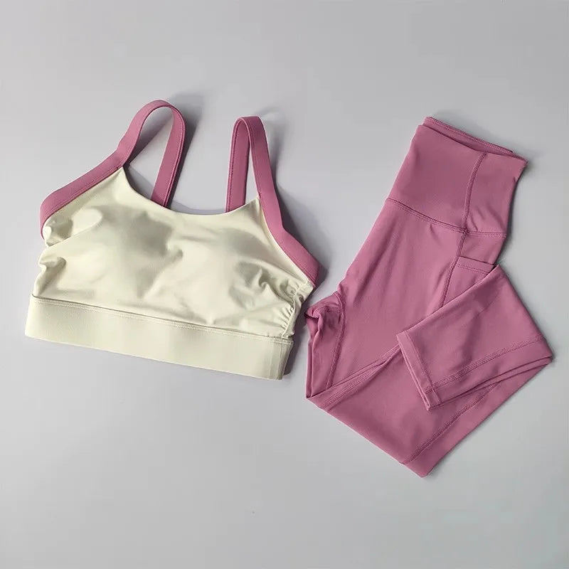2 pçs feminino high-end yoga treino terno conjunto de fitness conjunto de roupas esportivas ginásio com sutiã esportivo e leggings conjunto