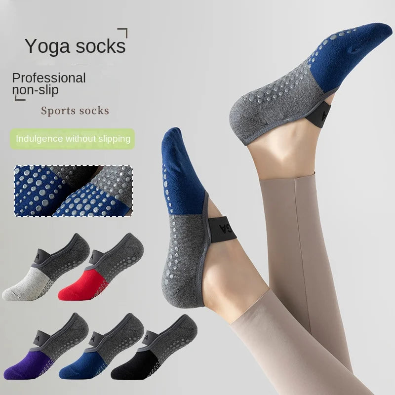 1 par de meias femininas de pilates coloridas patchwork, meias de ioga antiderrapantes, meias de dança e meias de chão