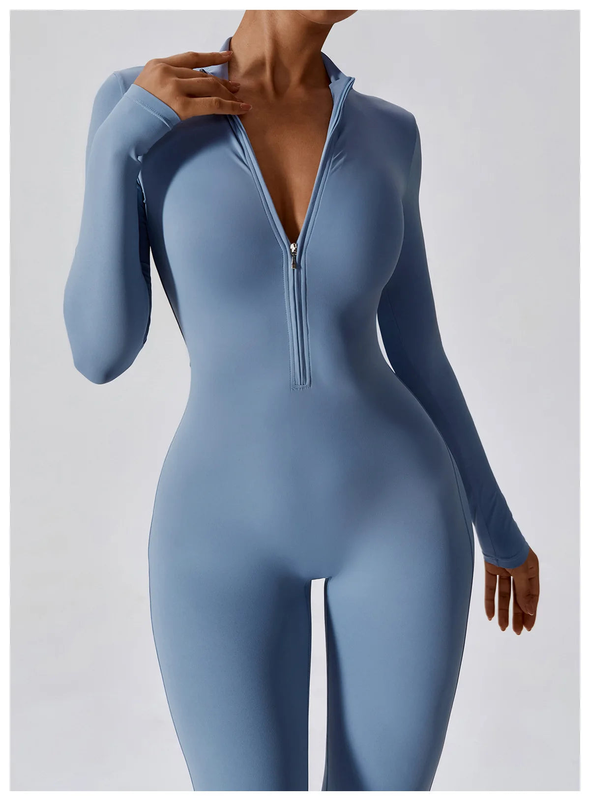 Yoga boilersuit manga comprida roupas esportivas femininas ginásio zíper macacões treino de alta intensidade fitness uma peça vestuário apertado da pele