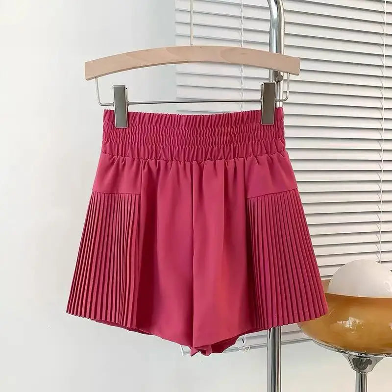Shorts esportivos femininos com bolsos, shorts de secagem rápida, cintura alta, imitação de duas peças, calças de ioga, shorts para corrida e fitness, verão