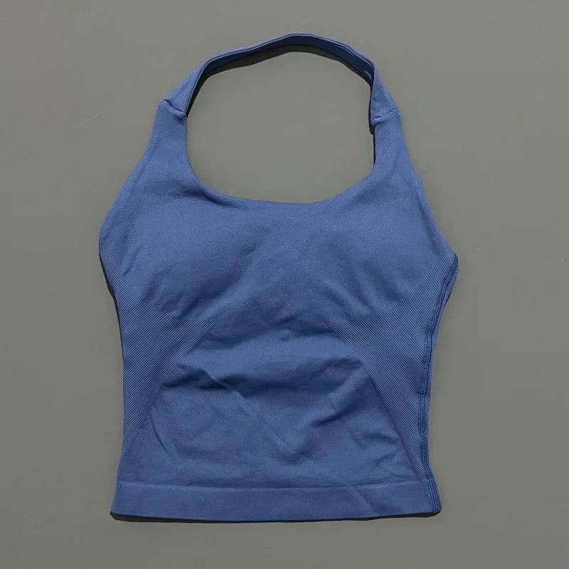 HISTELLO Top Halter Sem Costura Longline com Alças para Academia Feminino com Sutiã Embutido e Bojo Removível - Roupa Ativa para Yoga