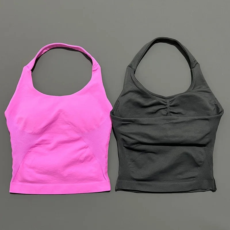 HISTELLO Top Halter Sem Costura Longline com Alças para Academia Feminino com Sutiã Embutido e Bojo Removível - Roupa Ativa para Yoga