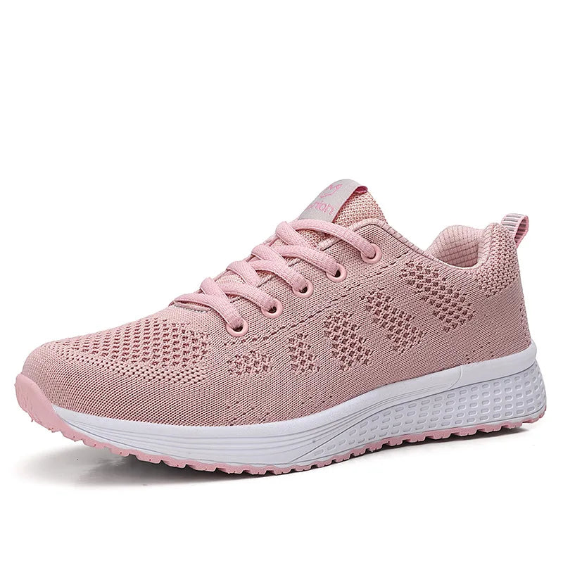 Tênis Casuais Femininos, Moda Respirável, Sapatos Planos de Malha para Caminhada, Tênis para Corrida e Academia, Calçados Femininos Brancos