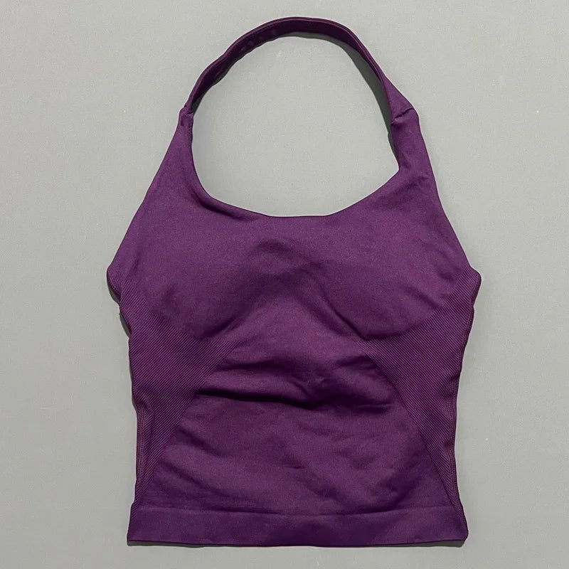 HISTELLO Top Halter Sem Costura Longline com Alças para Academia Feminino com Sutiã Embutido e Bojo Removível - Roupa Ativa para Yoga