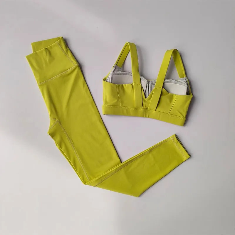 Mulheres 2 pçs sem costura conjunto de yoga treino roupas esportivas ginásio fitness esportes push up sutiã conjunto cintura alta leggings ternos esportivos