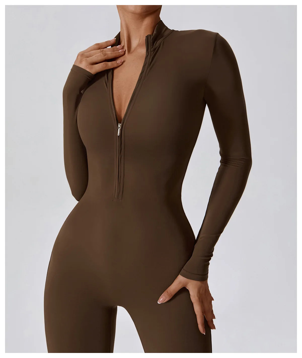Yoga boilersuit manga comprida roupas esportivas femininas ginásio zíper macacões treino de alta intensidade fitness uma peça vestuário apertado da pele