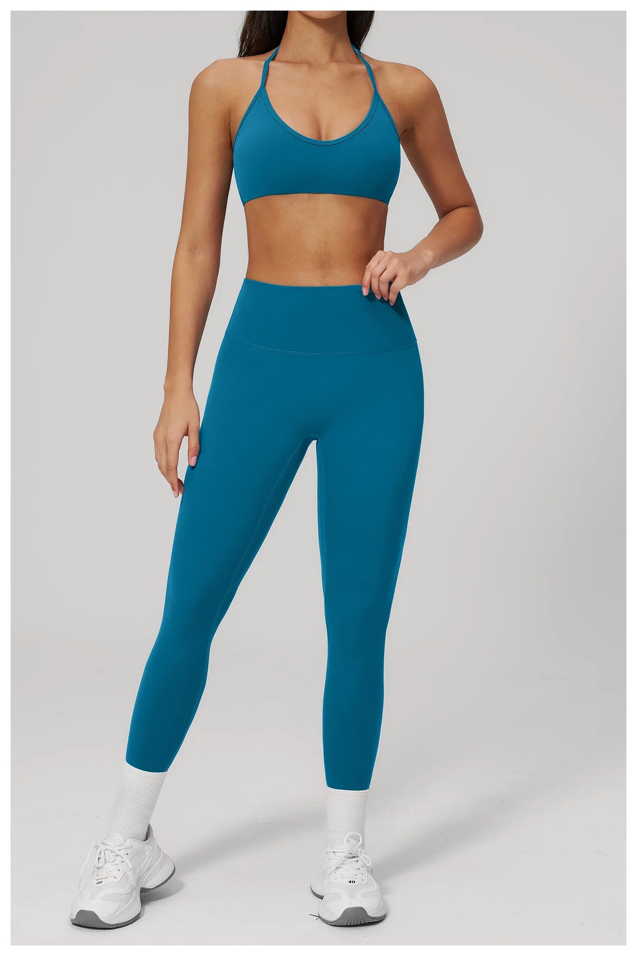 Conjunto de Yoga 2 Peças Feminino: Roupa Esportiva para Pilates, Fitness e Treino de Academia - Top Esportivo e Leggings