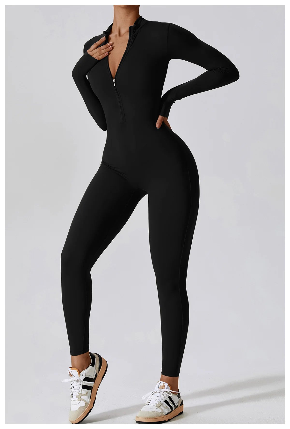 Yoga boilersuit manga comprida roupas esportivas femininas ginásio zíper macacões treino de alta intensidade fitness uma peça vestuário apertado da pele