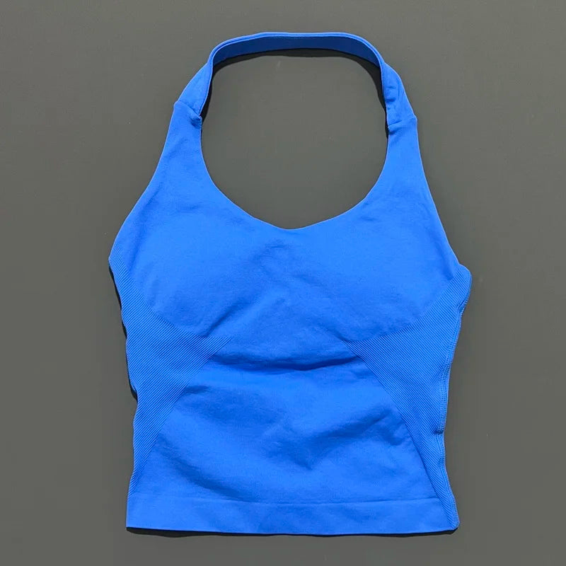HISTELLO Top Halter Sem Costura Longline com Alças para Academia Feminino com Sutiã Embutido e Bojo Removível - Roupa Ativa para Yoga