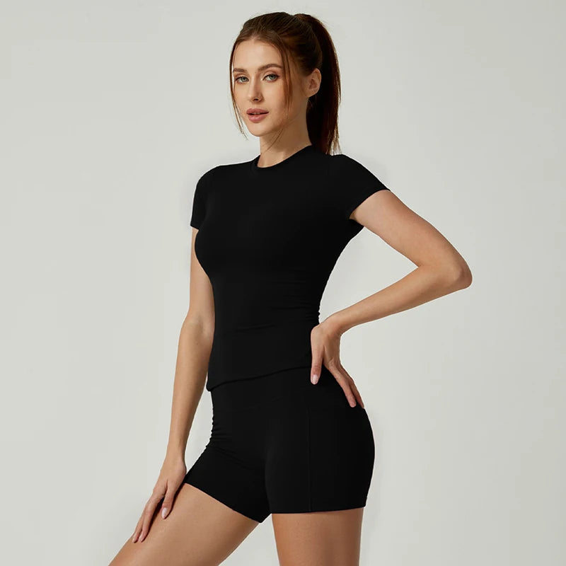 Wareball feminino conjunto de yoga ginásio roupas esportivas esporte superior altura cintura shorts terno treino fitness levantamento bunda curto terno apertado
