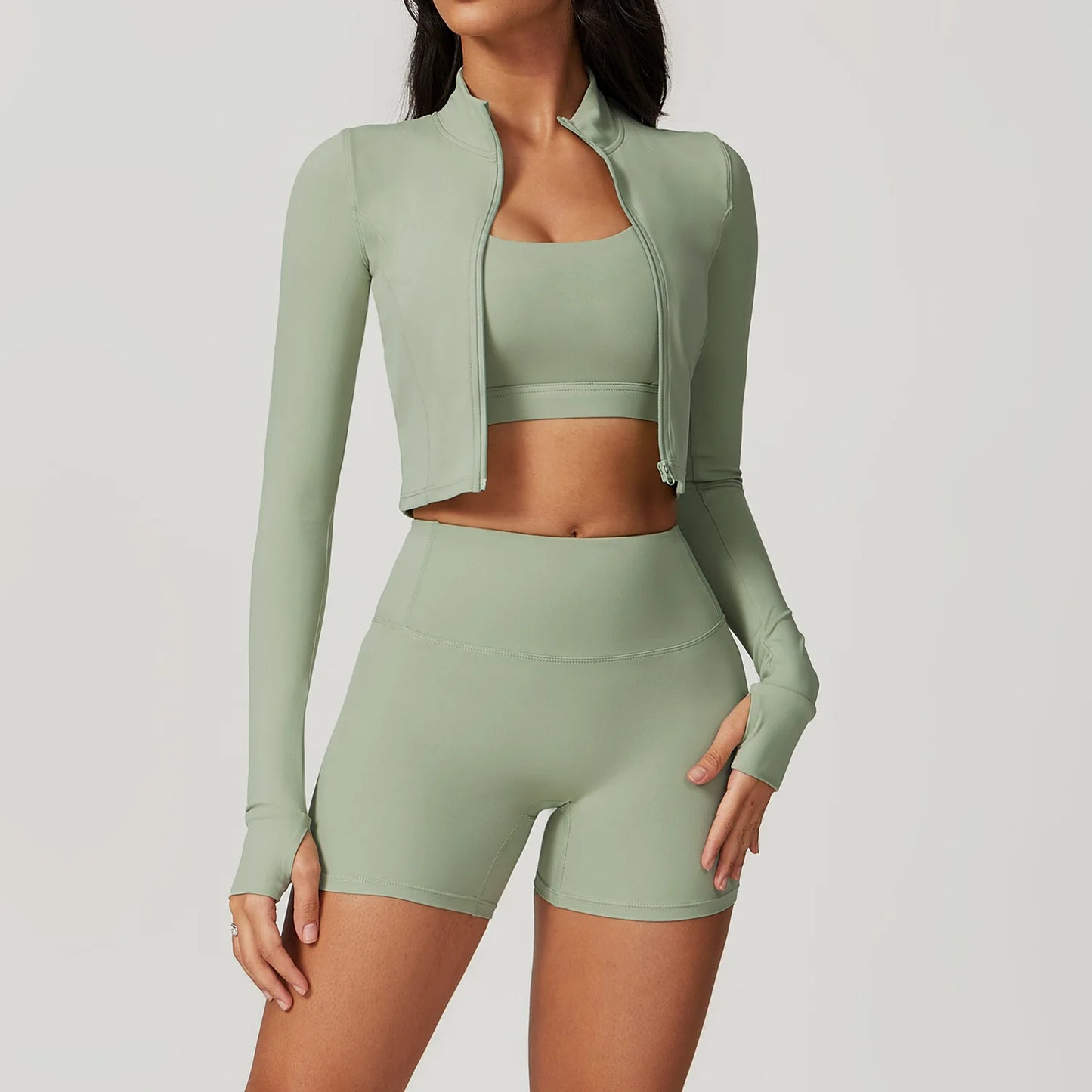 3 pçs conjunto de yoga roupas de ginásio 2 pçs roupas esportivas femininas ternos de yoga conjunto de fitness treino feminino jaqueta esportiva manga longa ginásio legging