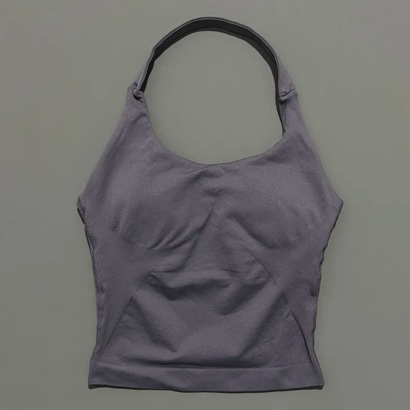 HISTELLO Top Halter Sem Costura Longline com Alças para Academia Feminino com Sutiã Embutido e Bojo Removível - Roupa Ativa para Yoga