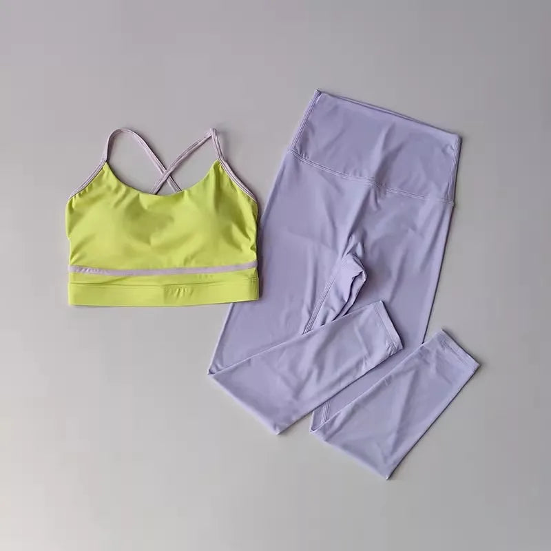 Conjunto de Yoga Feminino, Conjunto de Treino de 2 Peças, Leggings de Cintura Alta, Sutiã Esportivo, Roupa de Academia, Conjunto de Fitness