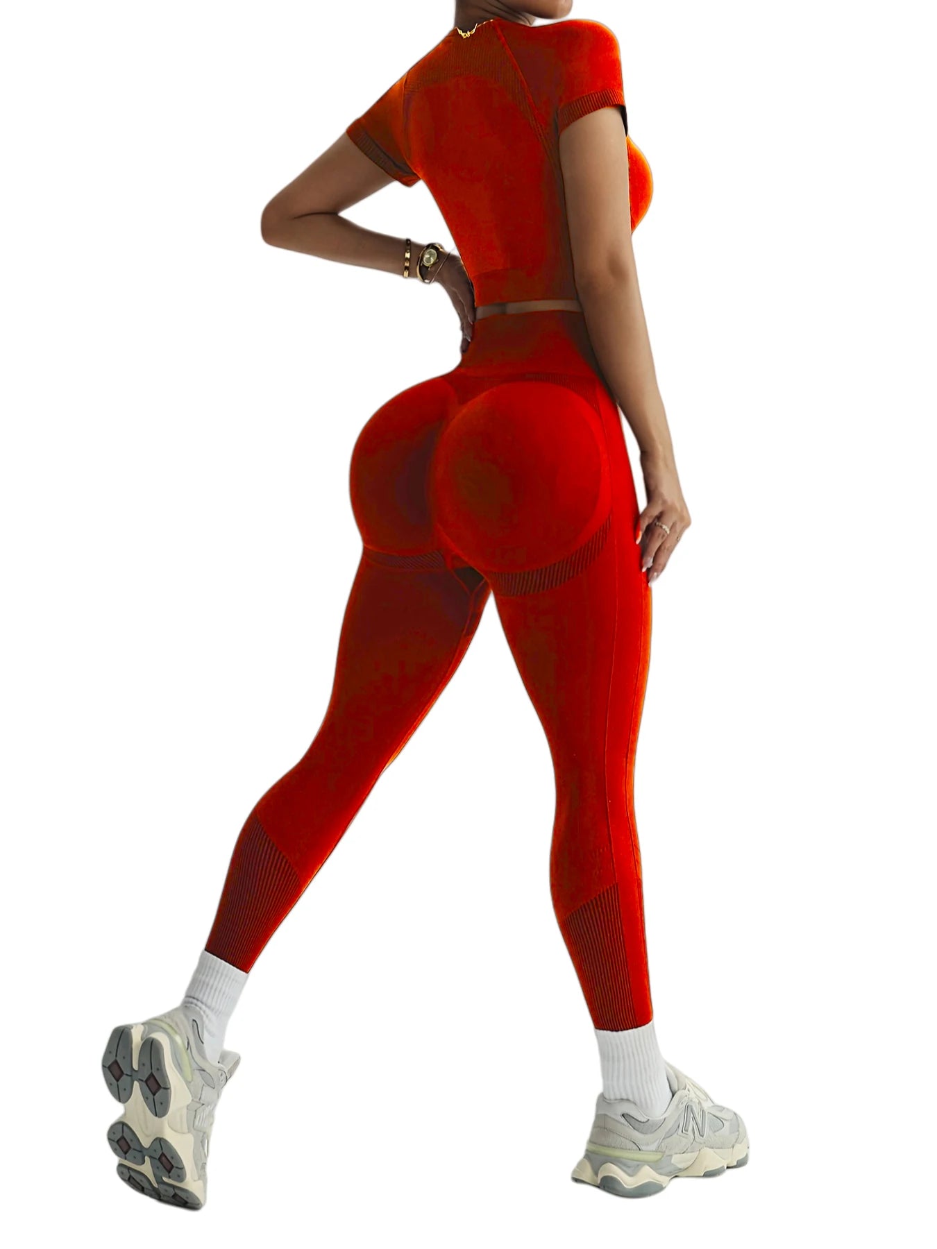 Conjunto de roupas esportivas resistentes das mulheres de 2 pces, mangas curtas respiráveis sem cintura e calças de cintura alta, treino de ginásio de yoga para correr,