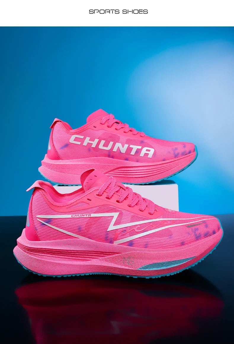 Tênis de Corrida com Placa de Carbono para Maratona, Especializado em Esportes, Respirável, Leve, Confortável para Mulheres, Sneakers Chunta