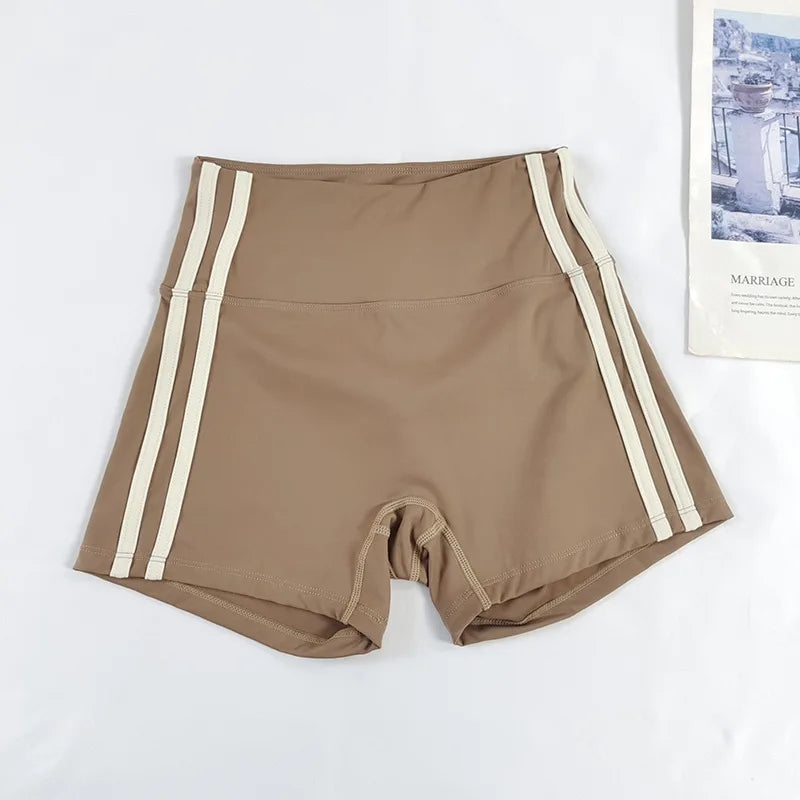 Shorts femininos de ioga slim fit de cintura alta – bloco de cores, levantamento de bumbum, respiráveis e de secagem rápida para corrida, treinamento e fitness