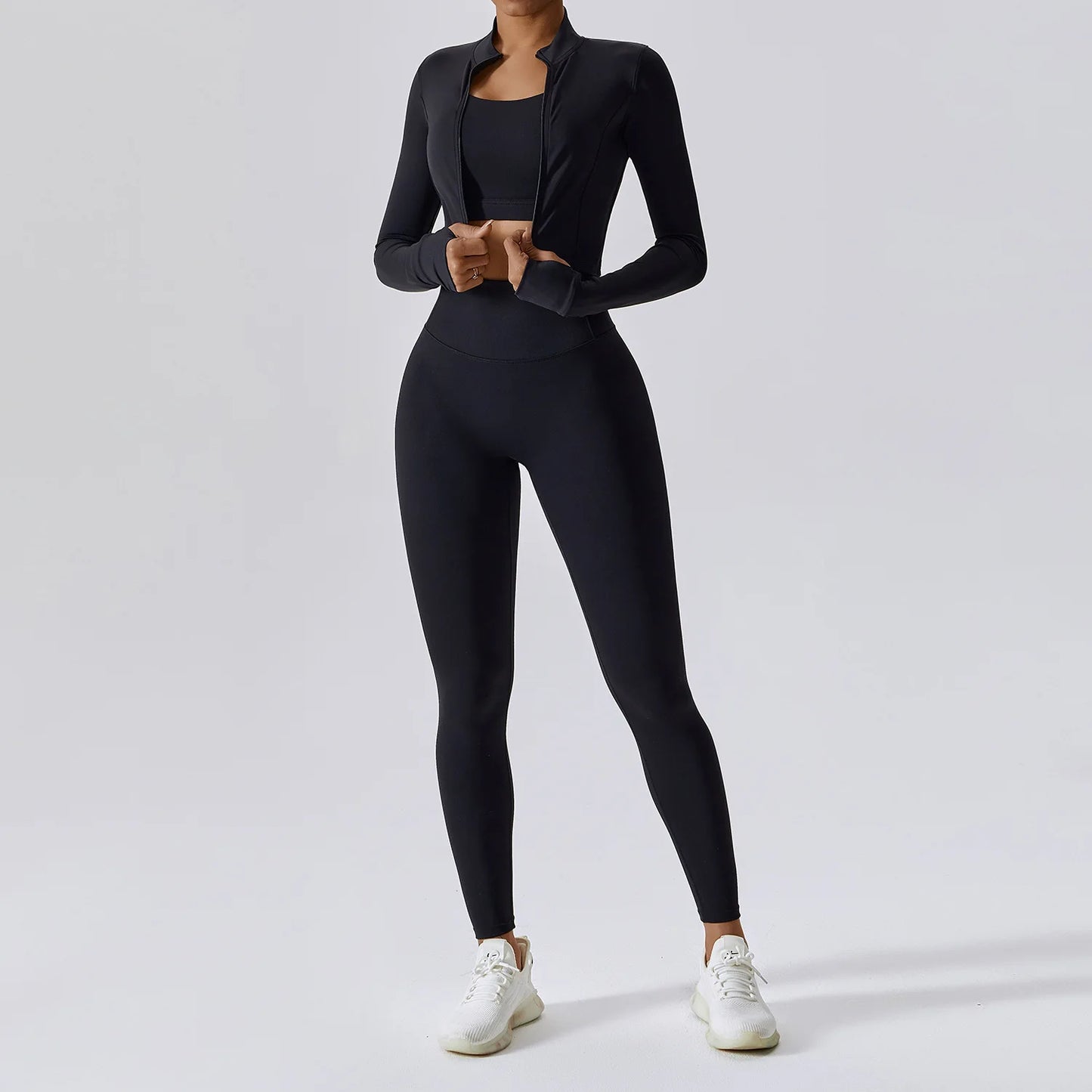 3 pçs conjunto de yoga roupas de ginásio 2 pçs roupas esportivas femininas ternos de yoga conjunto de fitness treino feminino jaqueta esportiva manga longa ginásio legging