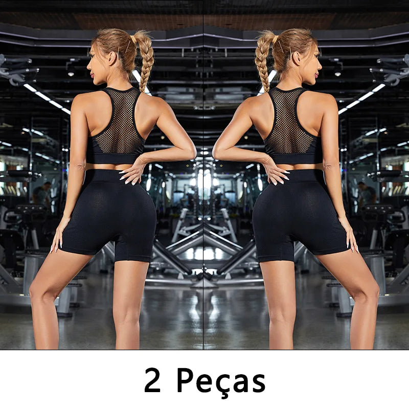 2 peças, Short esportivo feminino，Academia short，Calças Femininas de Ioga Com Controle de Barriga E bumbum