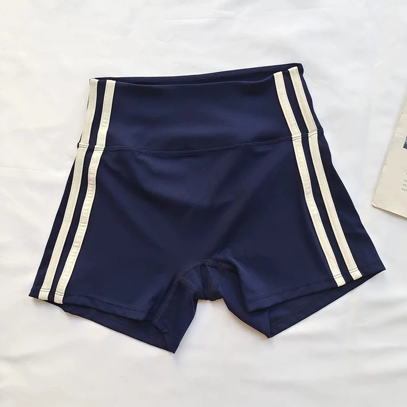 Shorts femininos de ioga slim fit de cintura alta – bloco de cores, levantamento de bumbum, respiráveis e de secagem rápida para corrida, treinamento e fitness