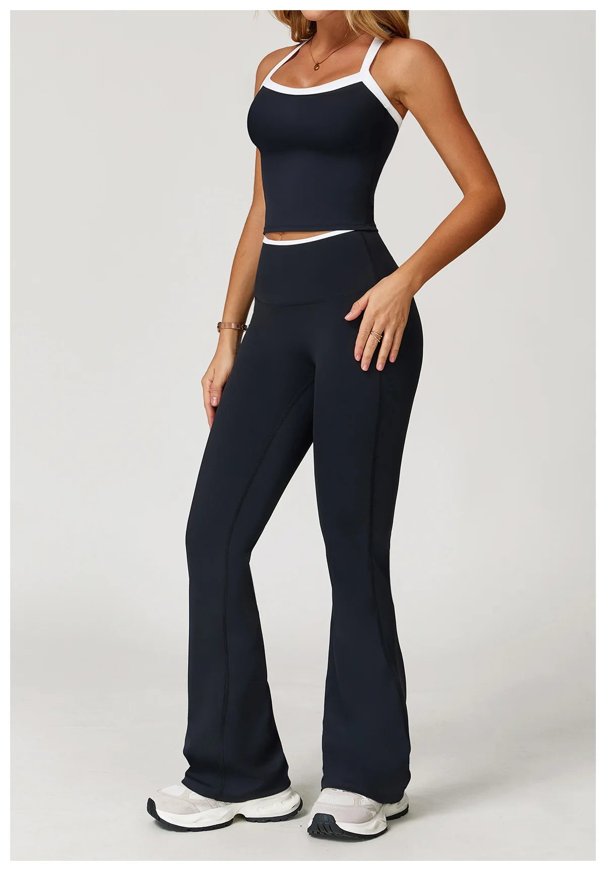 Roupas femininas 2 peças treino conjunto de yoga roupas esportivas ginásio cintura alta bell-bottoms sexy fitness bta terno esportivo