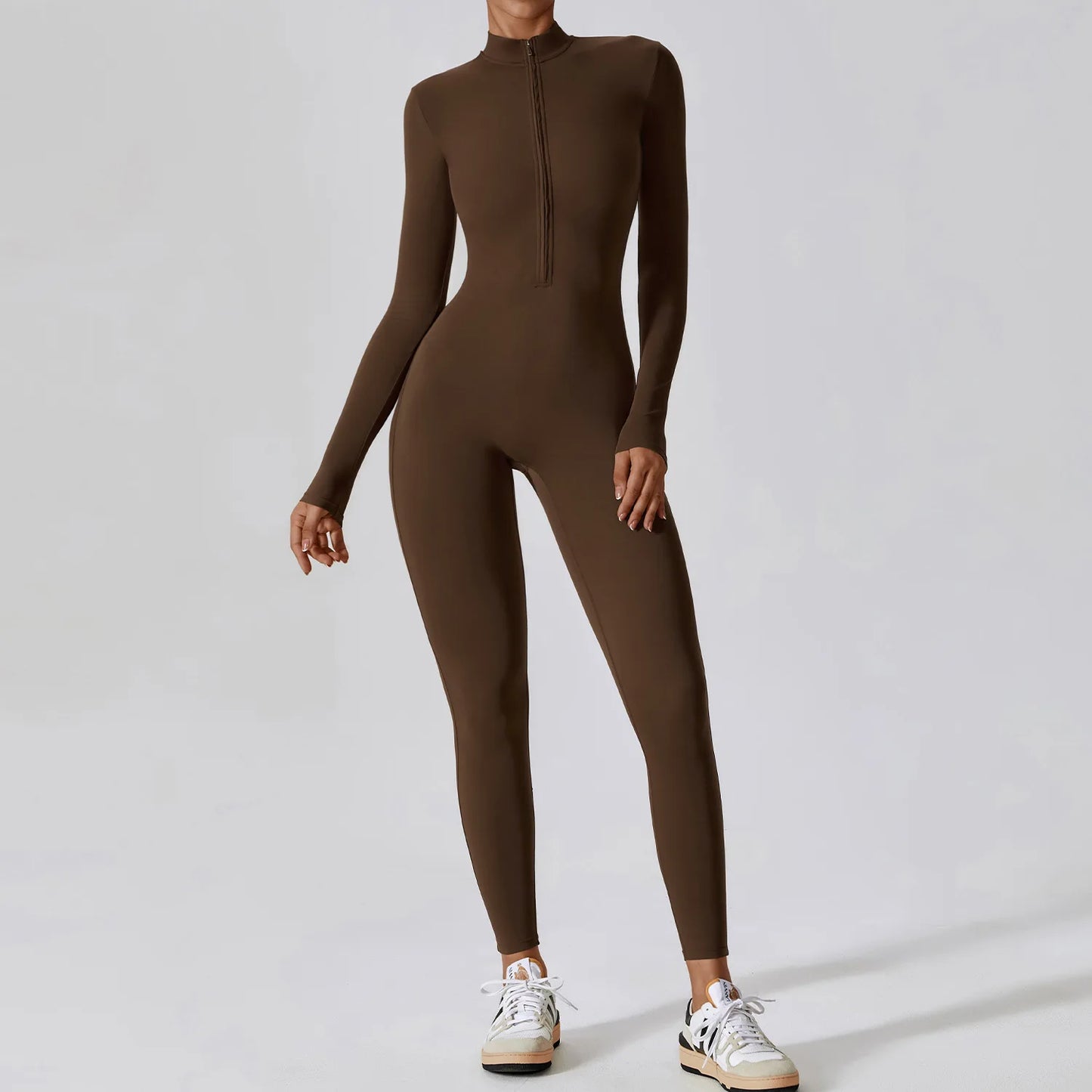 Yoga boilersuit manga comprida roupas esportivas femininas ginásio zíper macacões treino de alta intensidade fitness uma peça vestuário apertado da pele