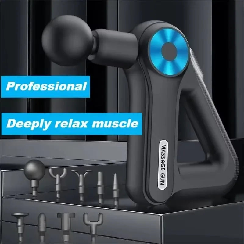 Mini pistola de massagem triangular para pescoço e coluna cervical com 9 cabeças de massagem, 9 níveis de intensidade ajustável e baixo ruído.