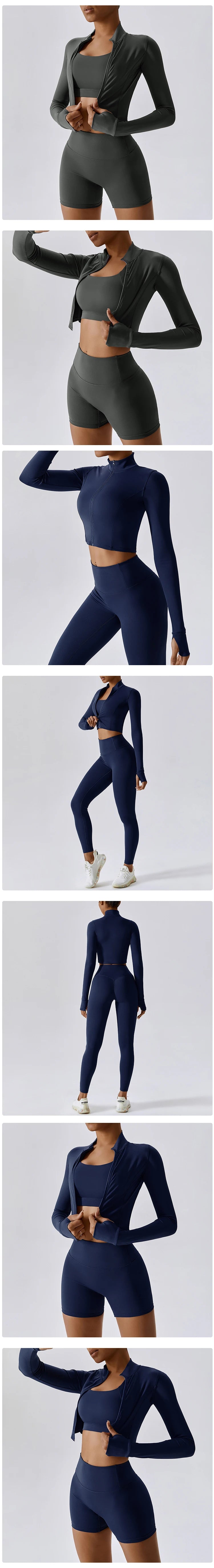 3 pçs conjunto de yoga roupas de ginásio 2 pçs roupas esportivas femininas ternos de yoga conjunto de fitness treino feminino jaqueta esportiva manga longa ginásio legging