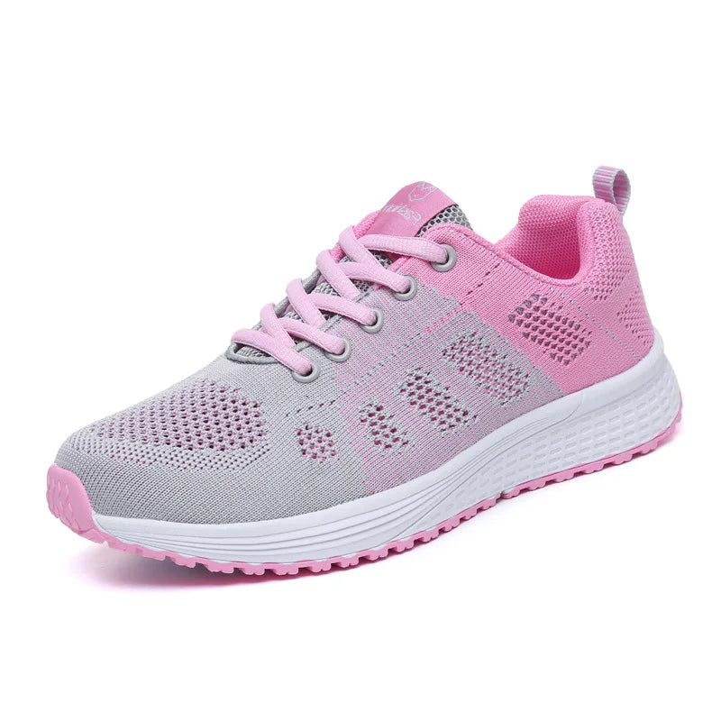 Tênis Casuais Femininos, Moda Respirável, Sapatos Planos de Malha para Caminhada, Tênis para Corrida e Academia, Calçados Femininos Brancos