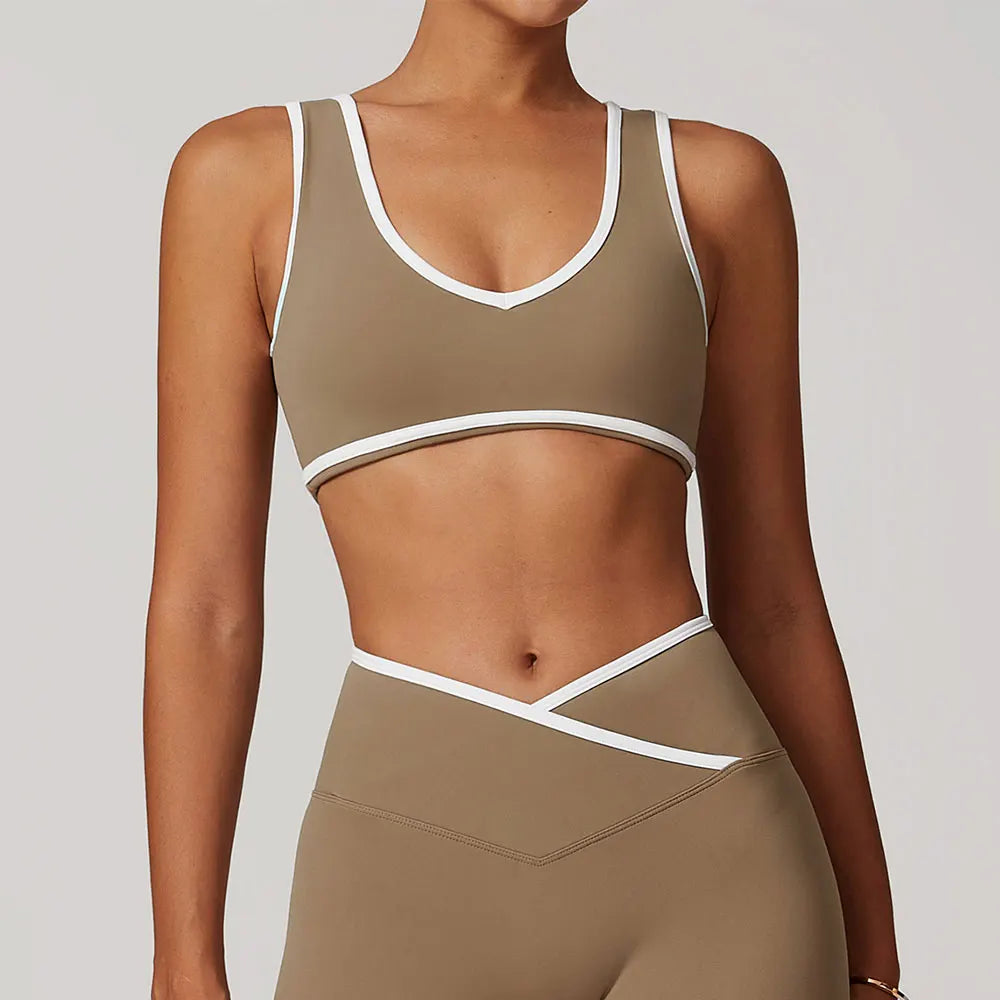 Roupa interior esportiva feminina superior push up fitness yoga sutiã cor bloqueio sutiã de treino ginásio esporte topos para mulher respirável correndo colete