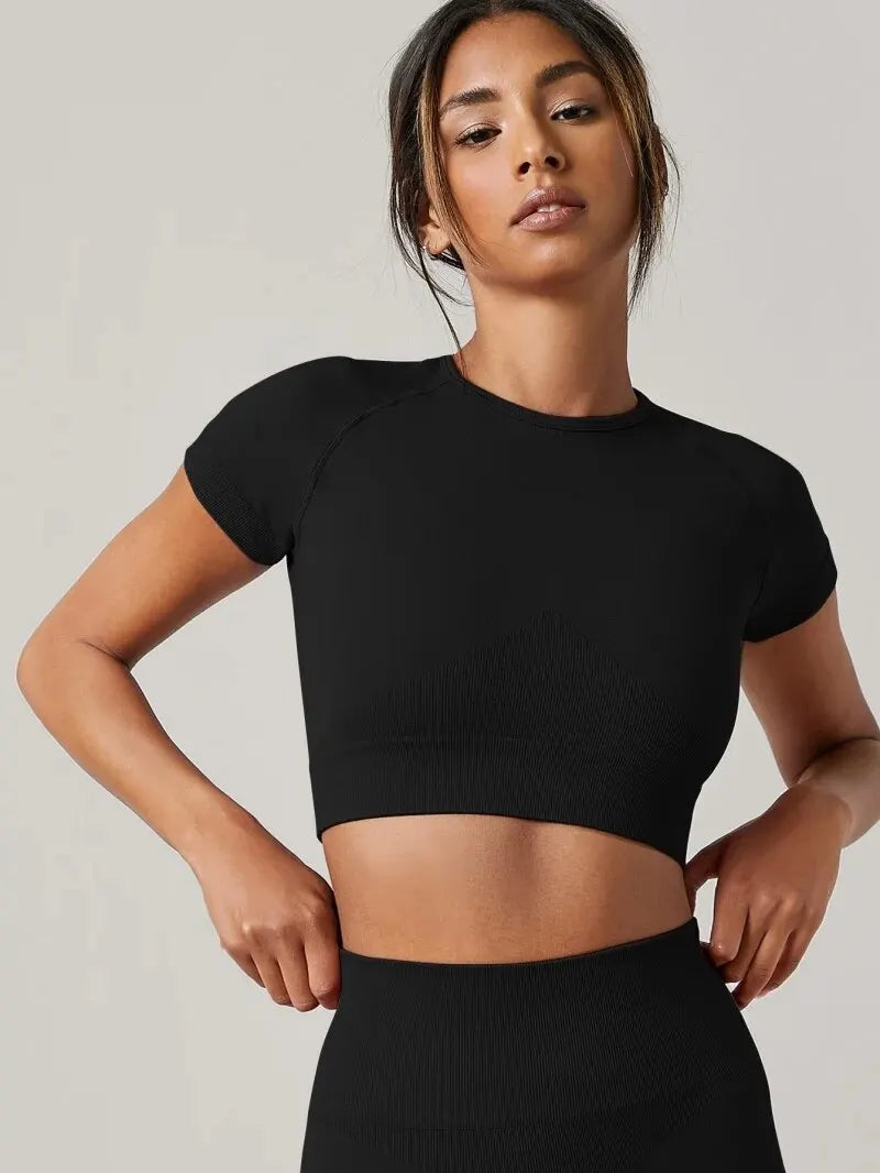 Seamless Short Sleeve Yoga Shirt para Mulheres, Esporte Camisetas, Ginásio Roupas de Fitness, Corrida e desgaste ativo