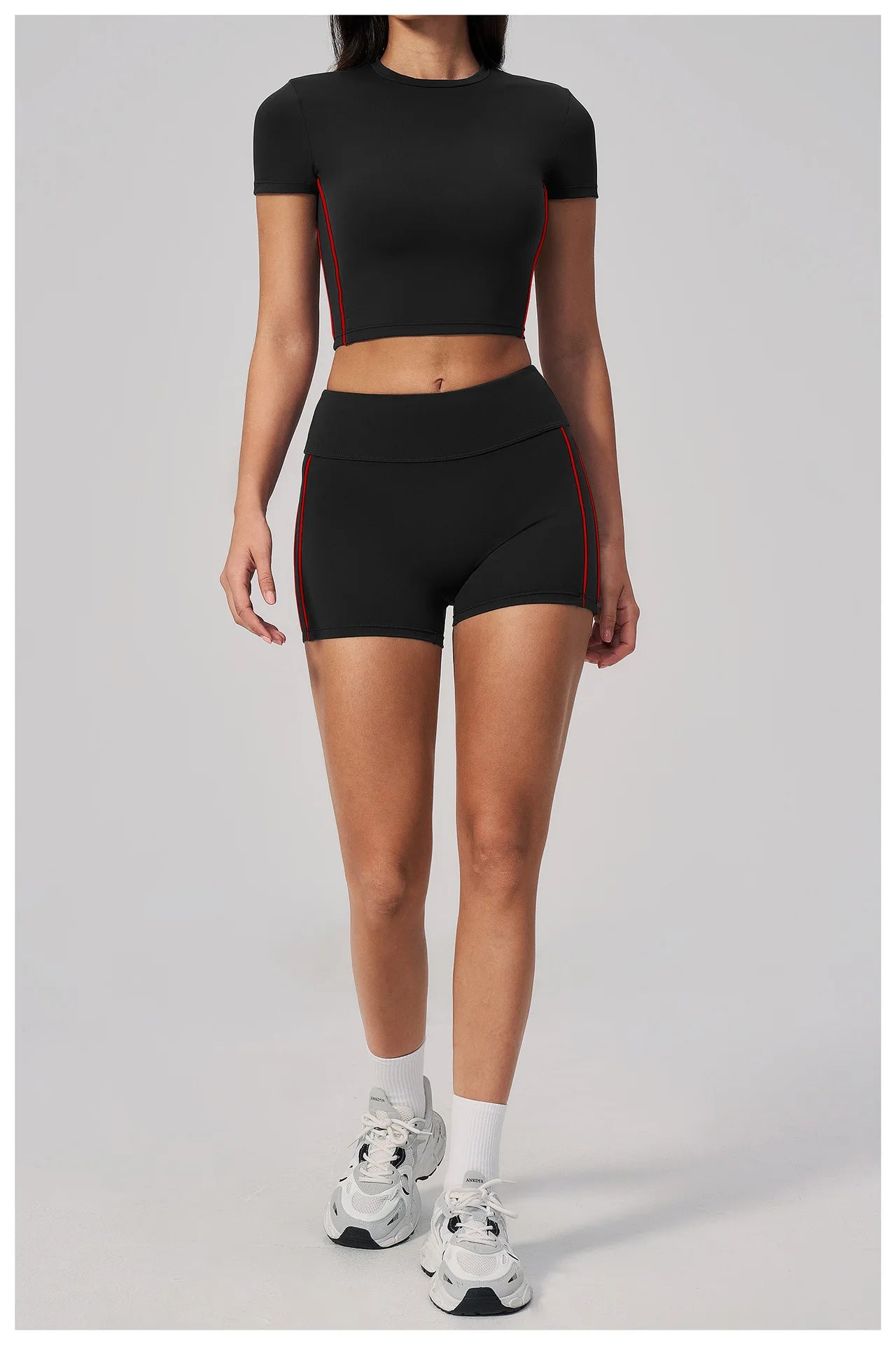 Conjunto de Roupas de Yoga Feminino 2 Peças, Roupa Esportiva para Corrida e Treino, Conjunto de Ginástica com Camiseta de Mangas Curtas, Vestuário Esportivo para Yoga