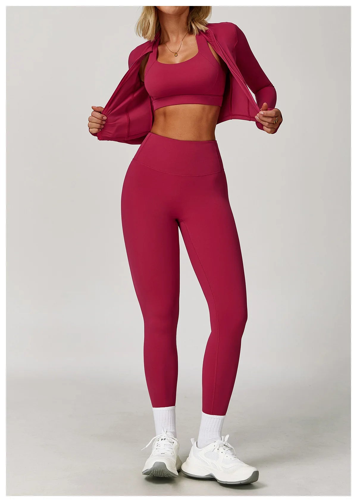 3 pçs conjunto de yoga roupas de ginásio 2 pçs roupas esportivas femininas ternos de yoga conjunto de fitness treino feminino jaqueta esportiva manga longa ginásio legging