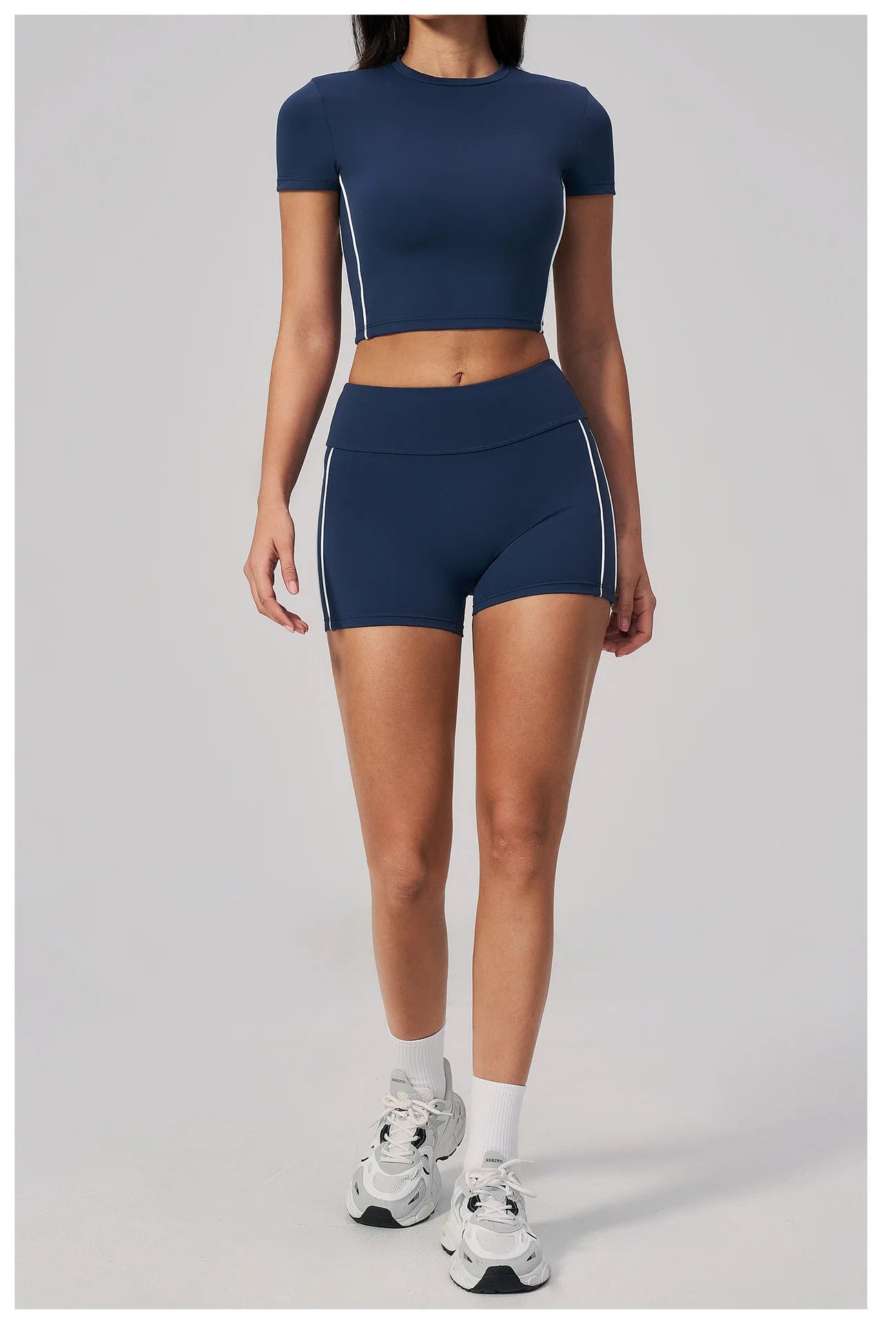 Conjunto de Roupas de Yoga Feminino 2 Peças, Roupa Esportiva para Corrida e Treino, Conjunto de Ginástica com Camiseta de Mangas Curtas, Vestuário Esportivo para Yoga