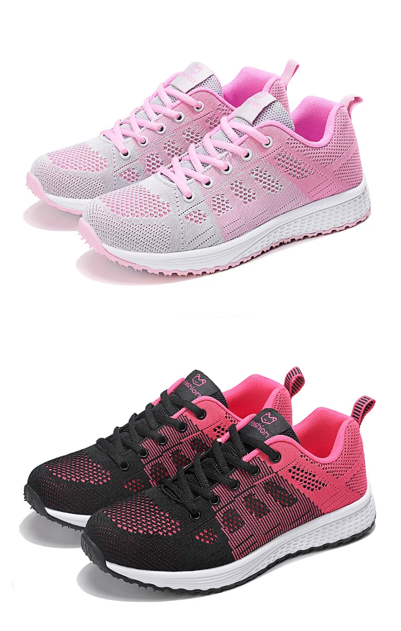 Tênis Casuais Femininos, Moda Respirável, Sapatos Planos de Malha para Caminhada, Tênis para Corrida e Academia, Calçados Femininos Brancos