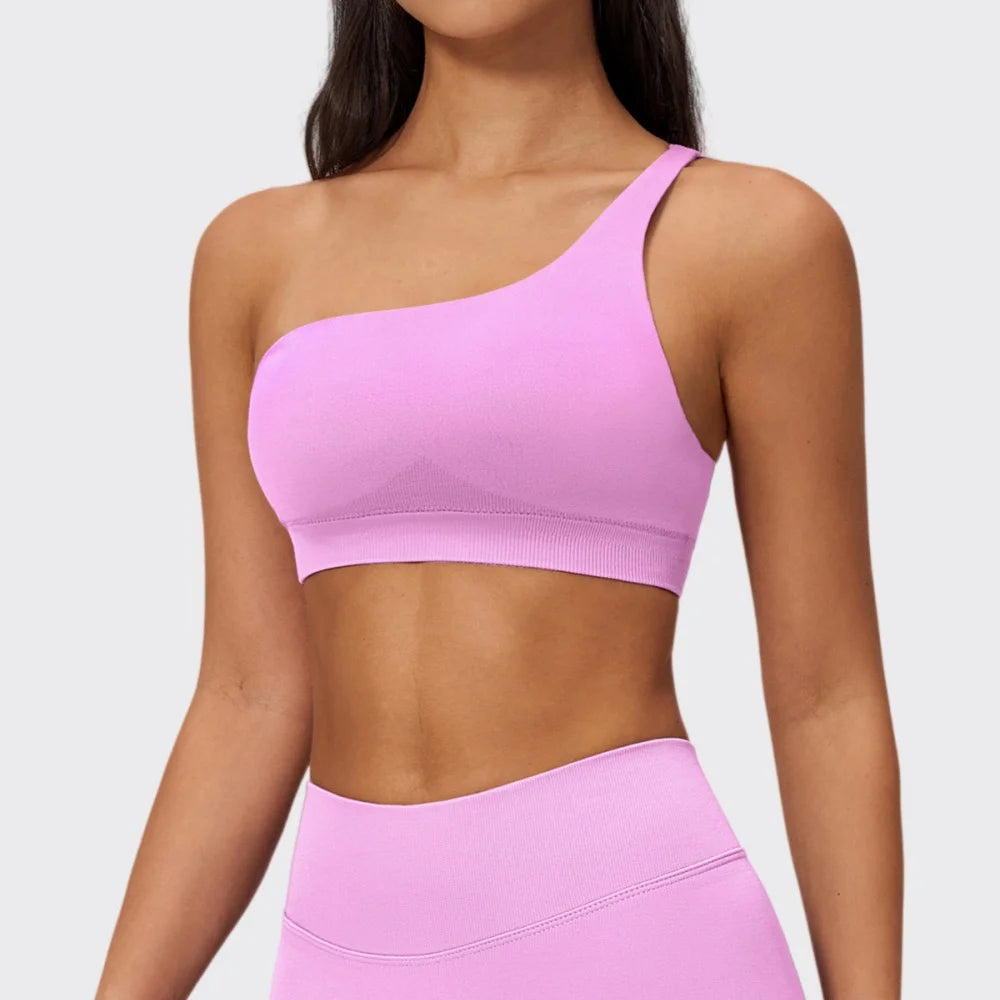 Sutiã Esportivo Sem Costura Feminino para Academia, Roupa Íntima Esportiva Feminina Respirável, Antichoque, com Alça Oblíqua, para Treino, Fitness e Yoga