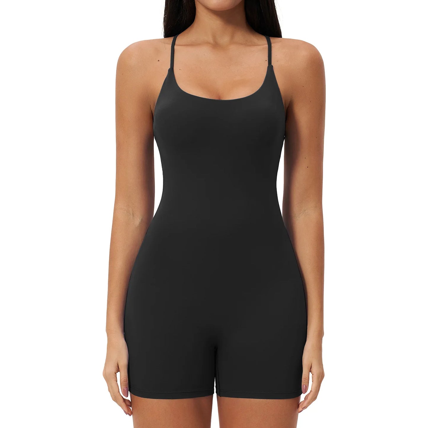 Macacão de Yoga Feminino com Alças Cruzadas nas Costas, Roupas de Treino para Mulheres, Bodysuits Esportivos de Uma Peça