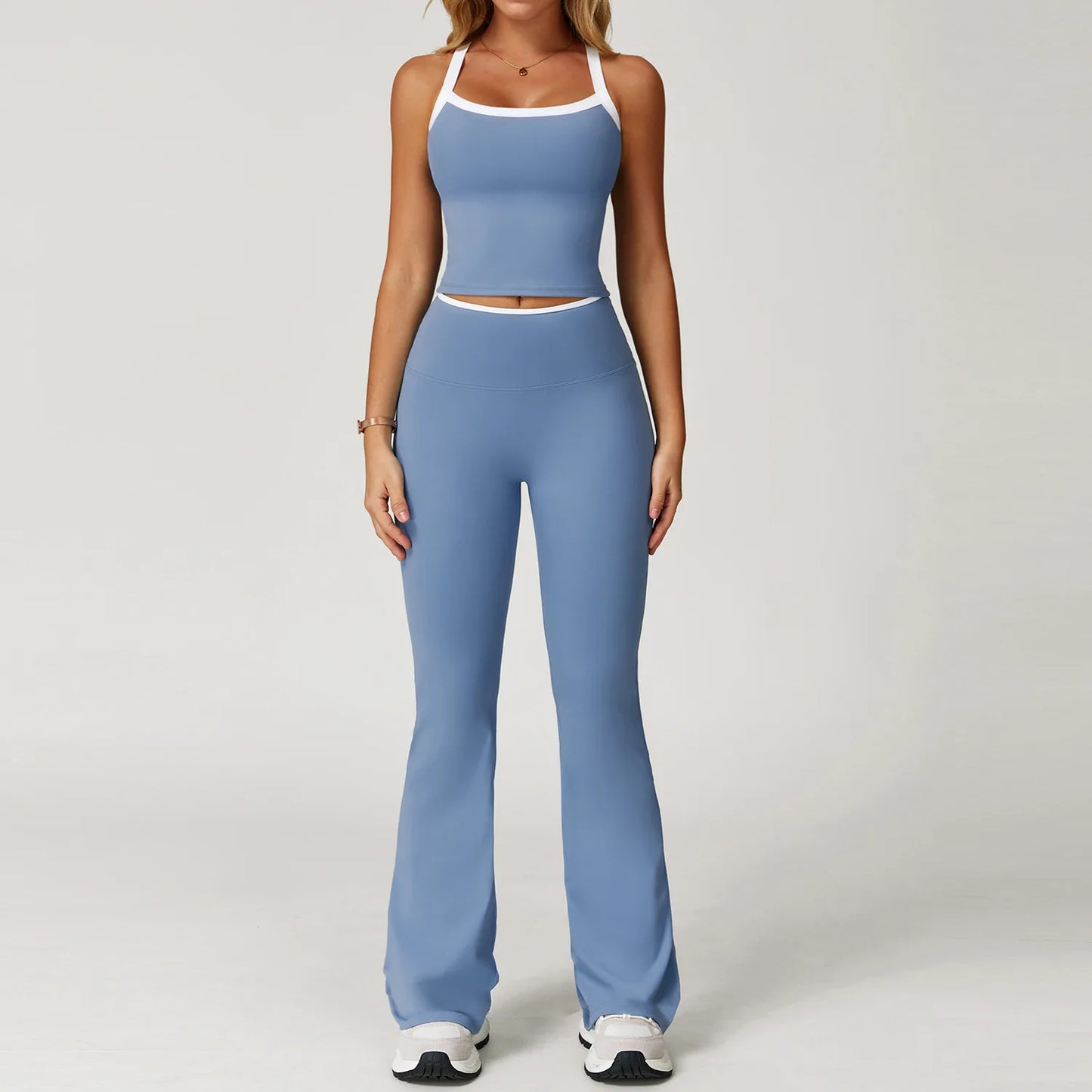 Roupas femininas 2 peças treino conjunto de yoga roupas esportivas ginásio cintura alta bell-bottoms sexy fitness bta terno esportivo