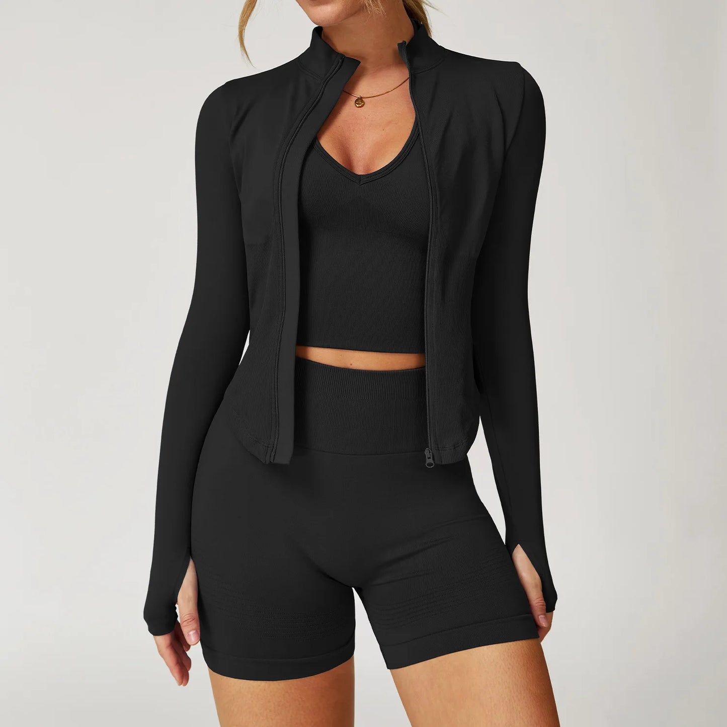 Conjunto de ginástica sem costura roupas de treino 2/3 pçs conjunto de yoga feminino leggings de fitness sutiã esportivo atlético manga longa terno de yoga