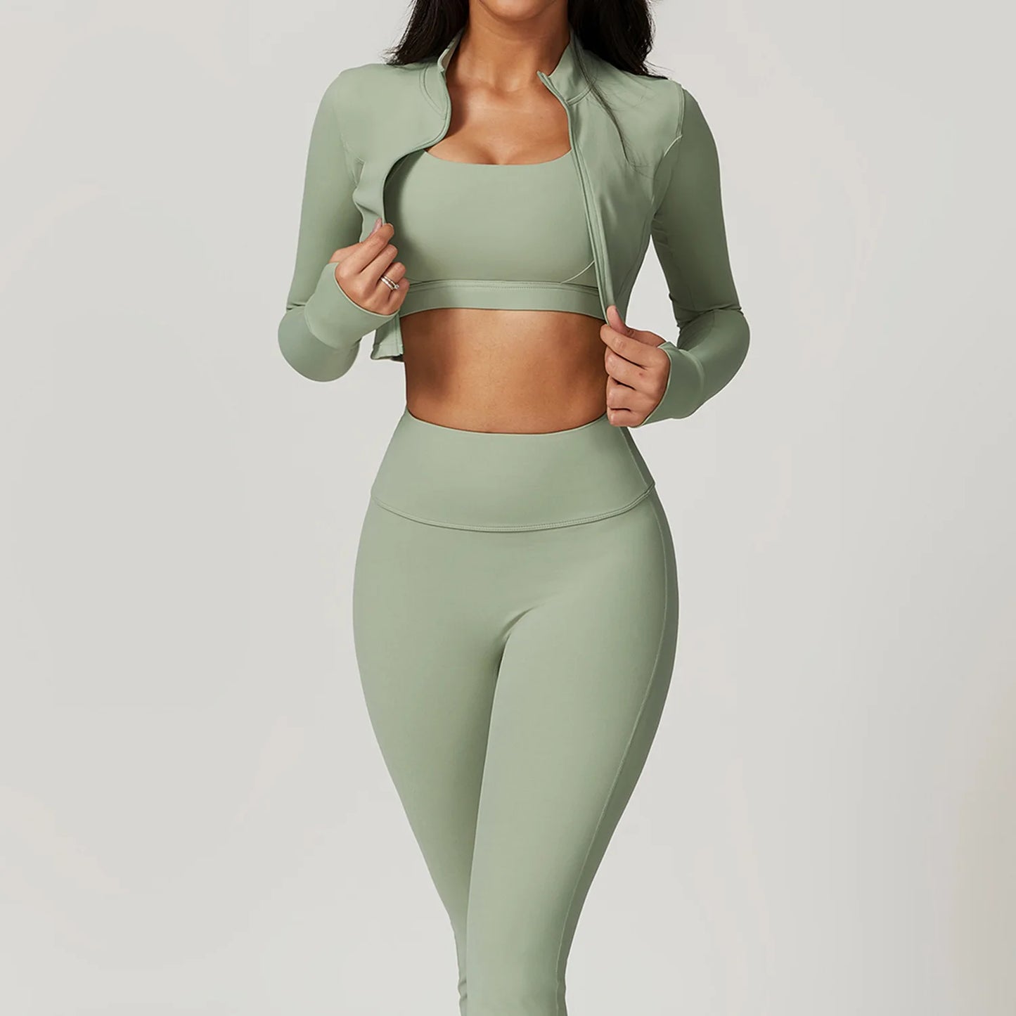3 pçs conjunto de yoga roupas de ginásio 2 pçs roupas esportivas femininas ternos de yoga conjunto de fitness treino feminino jaqueta esportiva manga longa ginásio legging