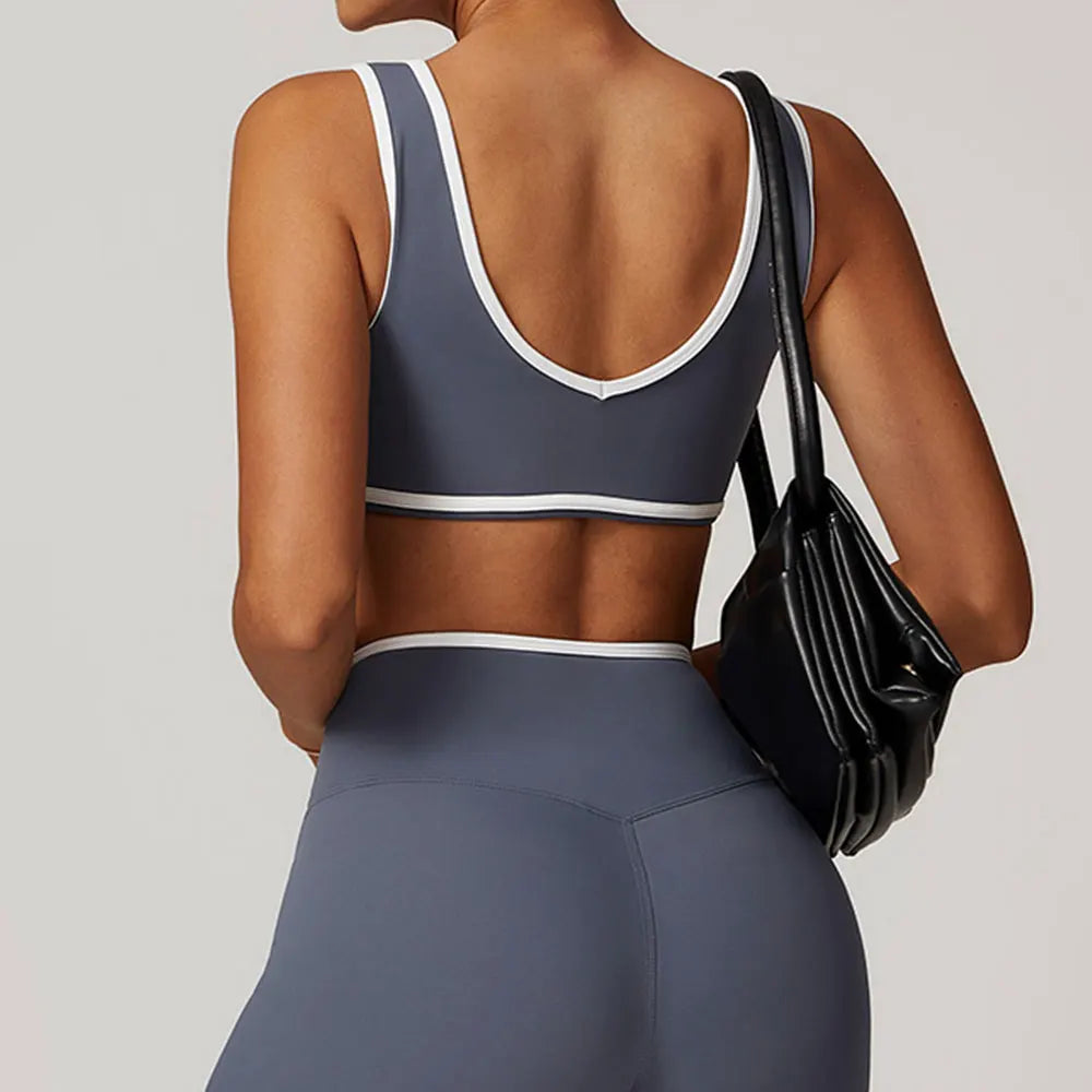 Roupa interior esportiva feminina superior push up fitness yoga sutiã cor bloqueio sutiã de treino ginásio esporte topos para mulher respirável correndo colete