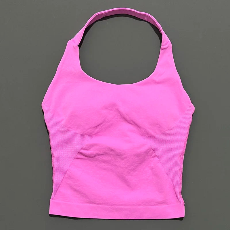 HISTELLO Top Halter Sem Costura Longline com Alças para Academia Feminino com Sutiã Embutido e Bojo Removível - Roupa Ativa para Yoga
