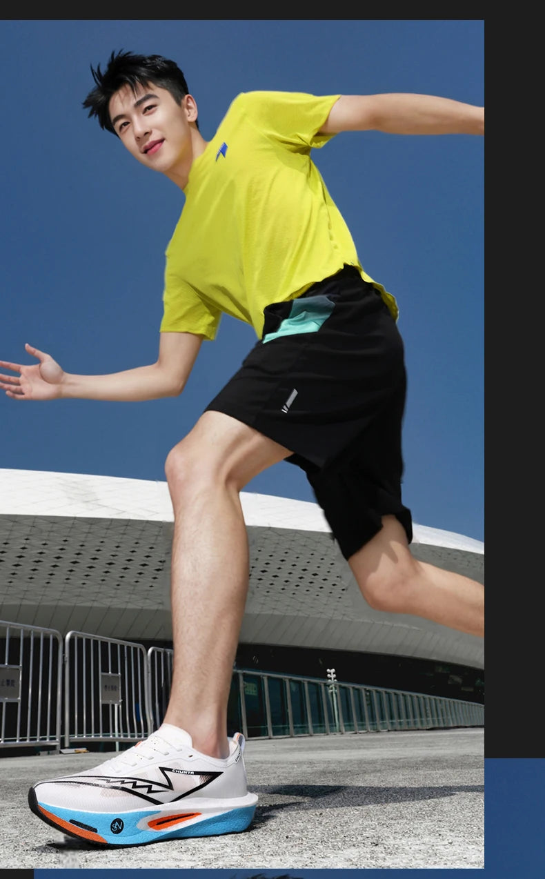 Tênis de corrida CHUNTA com placa de carbono e malha respirável para homens e mulheres, tênis esportivos para maratona com amortecimento e antiderrapantes.