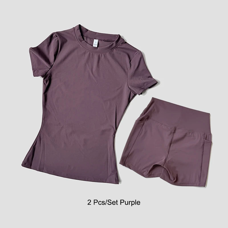 Wareball feminino conjunto de yoga ginásio roupas esportivas esporte superior altura cintura shorts terno treino fitness levantamento bunda curto terno apertado