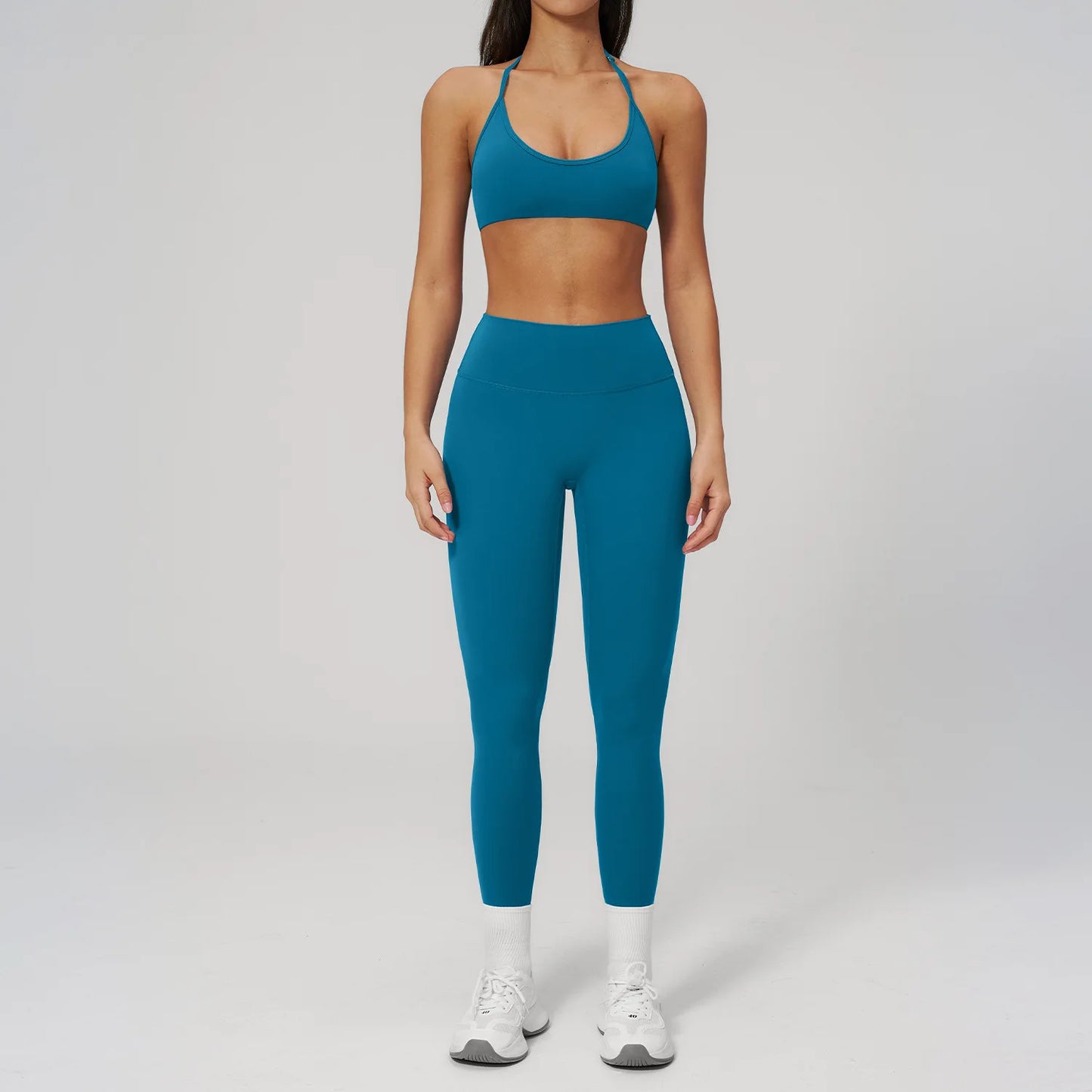 Conjunto de Yoga 2 Peças Feminino: Roupa Esportiva para Pilates, Fitness e Treino de Academia - Top Esportivo e Leggings