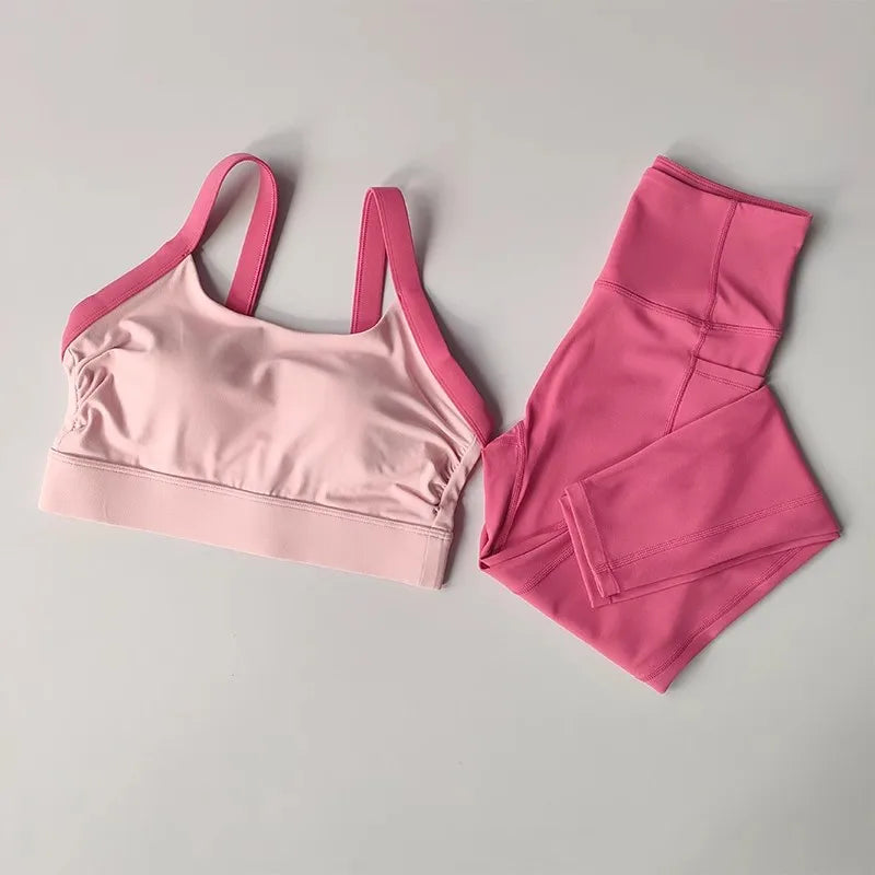 2 pçs feminino high-end yoga treino terno conjunto de fitness conjunto de roupas esportivas ginásio com sutiã esportivo e leggings conjunto