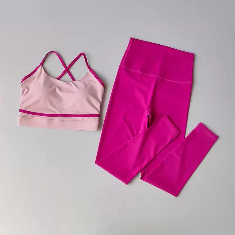 Conjunto de Yoga Feminino, Conjunto de Treino de 2 Peças, Leggings de Cintura Alta, Sutiã Esportivo, Roupa de Academia, Conjunto de Fitness