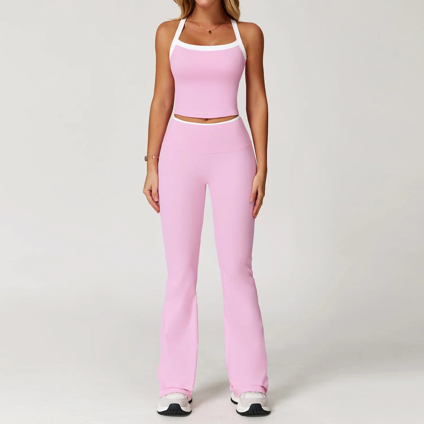 Roupas femininas 2 peças treino conjunto de yoga roupas esportivas ginásio cintura alta bell-bottoms sexy fitness bta terno esportivo